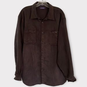 J. Ashford Brown Faux Suede Button Down Shirt Size XL